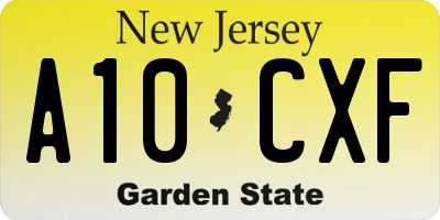 NJ license plate A10CXF
