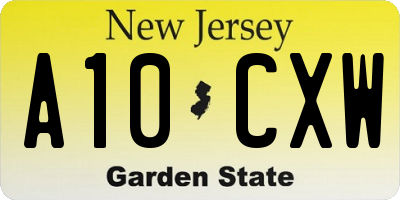 NJ license plate A10CXW