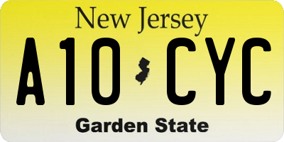 NJ license plate A10CYC