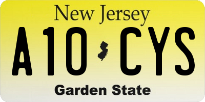 NJ license plate A10CYS