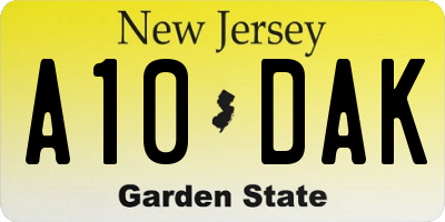 NJ license plate A10DAK