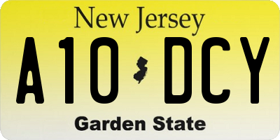 NJ license plate A10DCY
