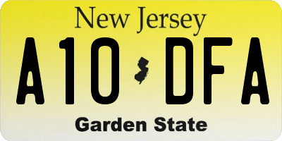 NJ license plate A10DFA