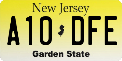 NJ license plate A10DFE