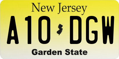 NJ license plate A10DGW