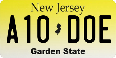 NJ license plate A10DOE