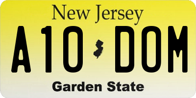 NJ license plate A10DOM