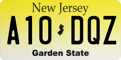 NJ license plate A10DQZ