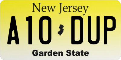 NJ license plate A10DUP