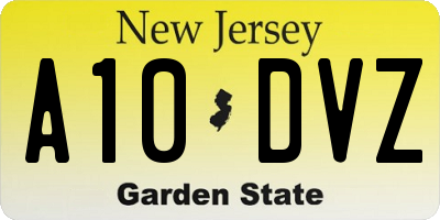 NJ license plate A10DVZ