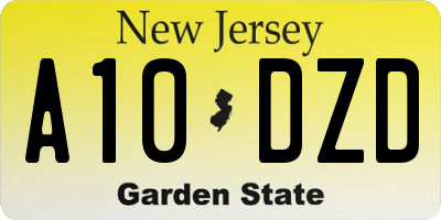 NJ license plate A10DZD