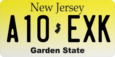 NJ license plate A10EXK