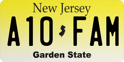NJ license plate A10FAM