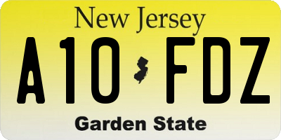 NJ license plate A10FDZ