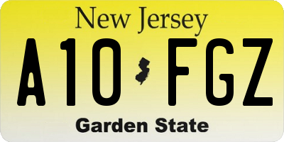 NJ license plate A10FGZ
