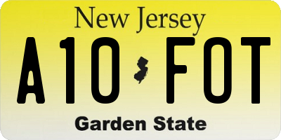 NJ license plate A10FOT
