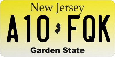 NJ license plate A10FQK