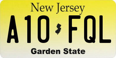 NJ license plate A10FQL
