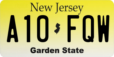 NJ license plate A10FQW