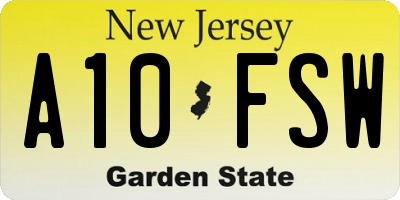 NJ license plate A10FSW