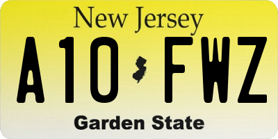 NJ license plate A10FWZ