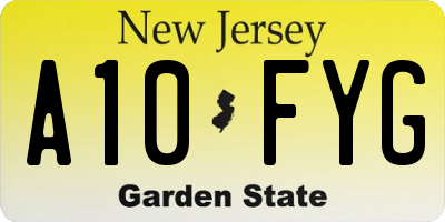 NJ license plate A10FYG