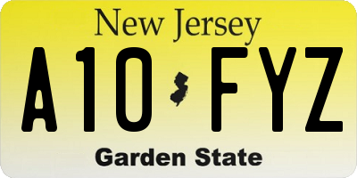NJ license plate A10FYZ