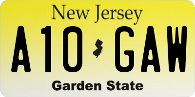 NJ license plate A10GAW