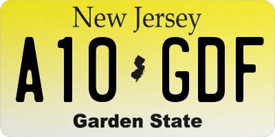 NJ license plate A10GDF