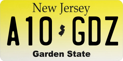 NJ license plate A10GDZ