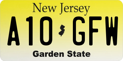 NJ license plate A10GFW