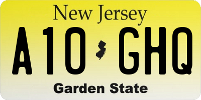 NJ license plate A10GHQ