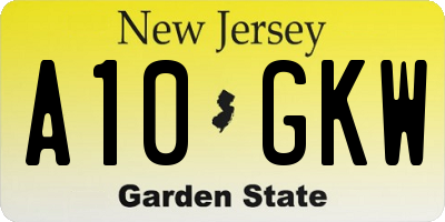 NJ license plate A10GKW