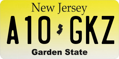 NJ license plate A10GKZ