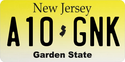 NJ license plate A10GNK