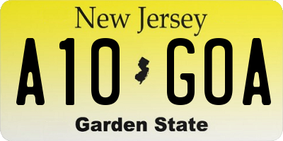 NJ license plate A10GOA