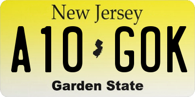 NJ license plate A10GOK