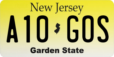 NJ license plate A10GOS