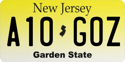 NJ license plate A10GOZ