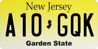 NJ license plate A10GQK