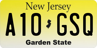 NJ license plate A10GSQ
