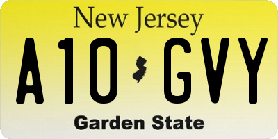 NJ license plate A10GVY