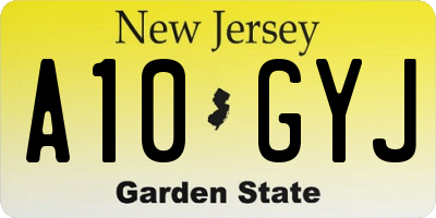 NJ license plate A10GYJ