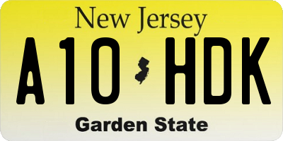 NJ license plate A10HDK
