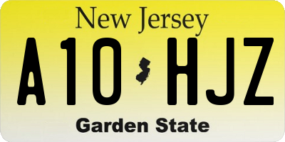 NJ license plate A10HJZ
