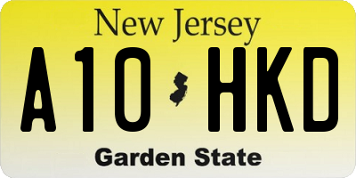 NJ license plate A10HKD