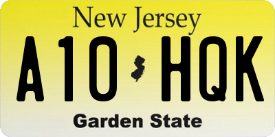 NJ license plate A10HQK