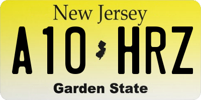 NJ license plate A10HRZ