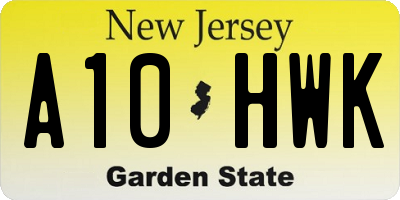 NJ license plate A10HWK