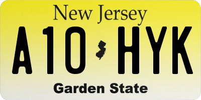 NJ license plate A10HYK